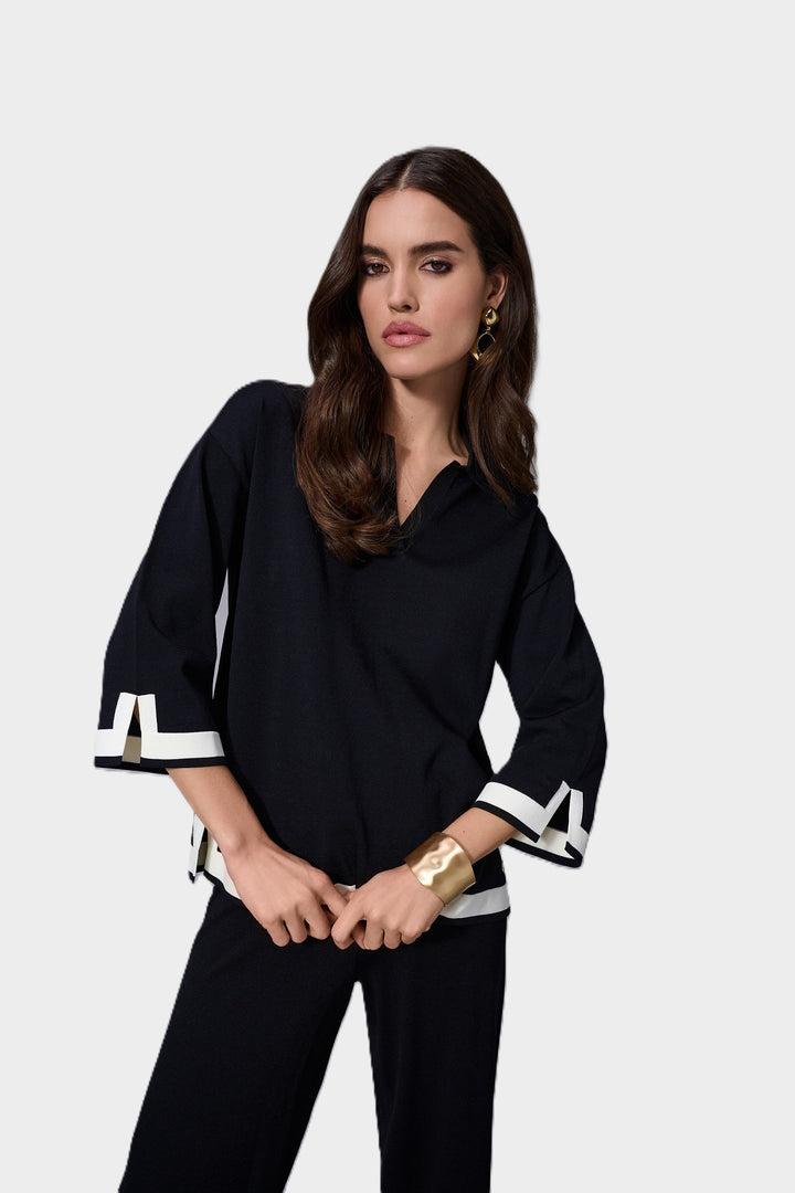 Colour Block Polo Shirt Collar Sweater