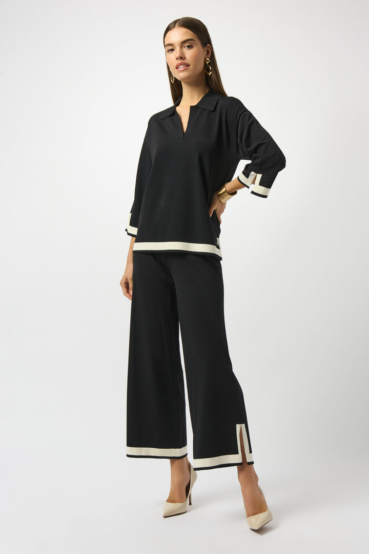 Colour Block Polo Shirt Collar Sweater