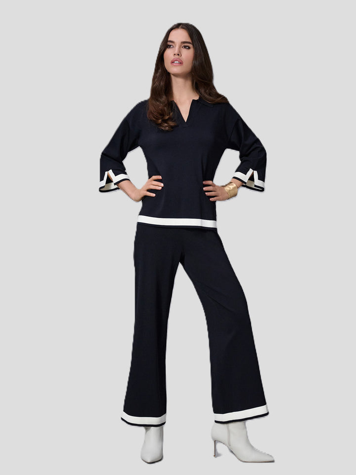 Colour Block Polo Shirt Collar Sweater