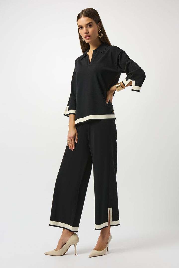 Colour Block Polo Shirt Collar Sweater