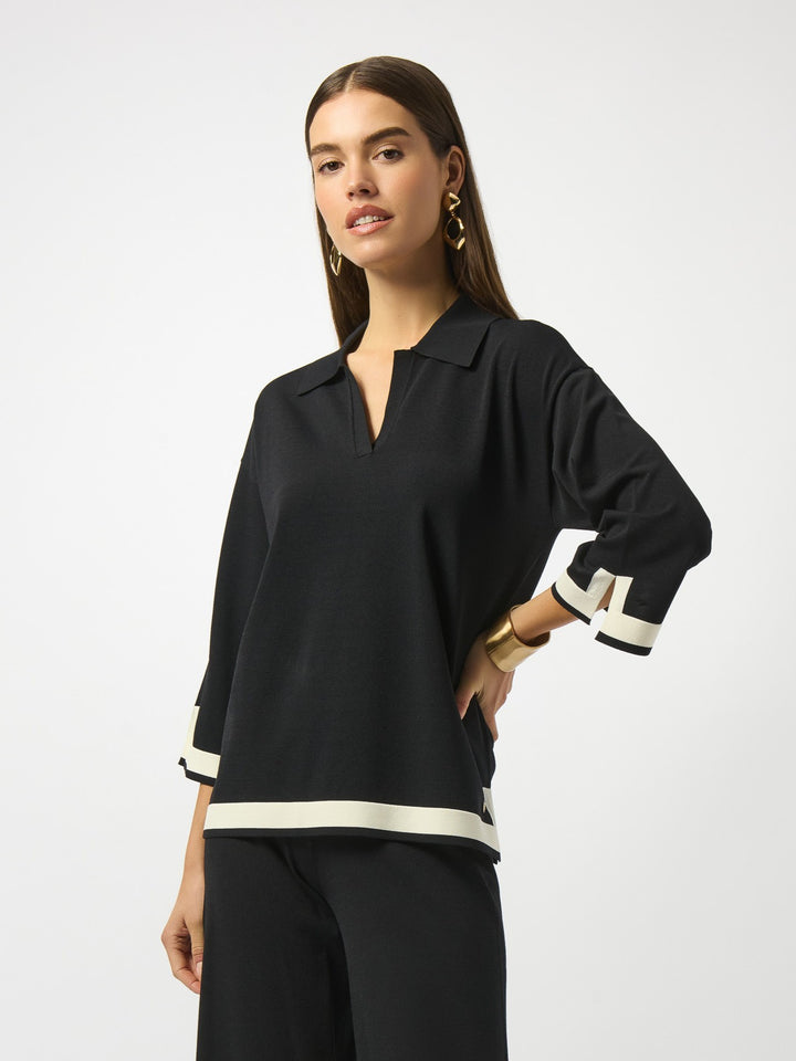Colour Block Polo Shirt Collar Sweater
