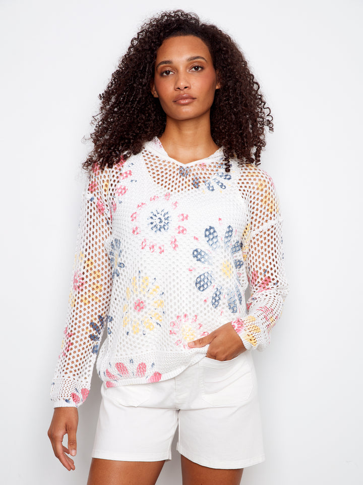 Colourful Daisy Crochet Hooded Sweater