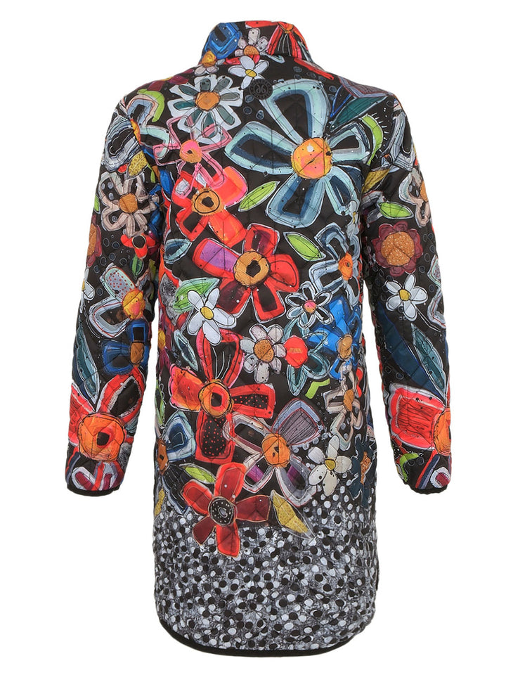 Colourful Daisy Print Quilted Coat