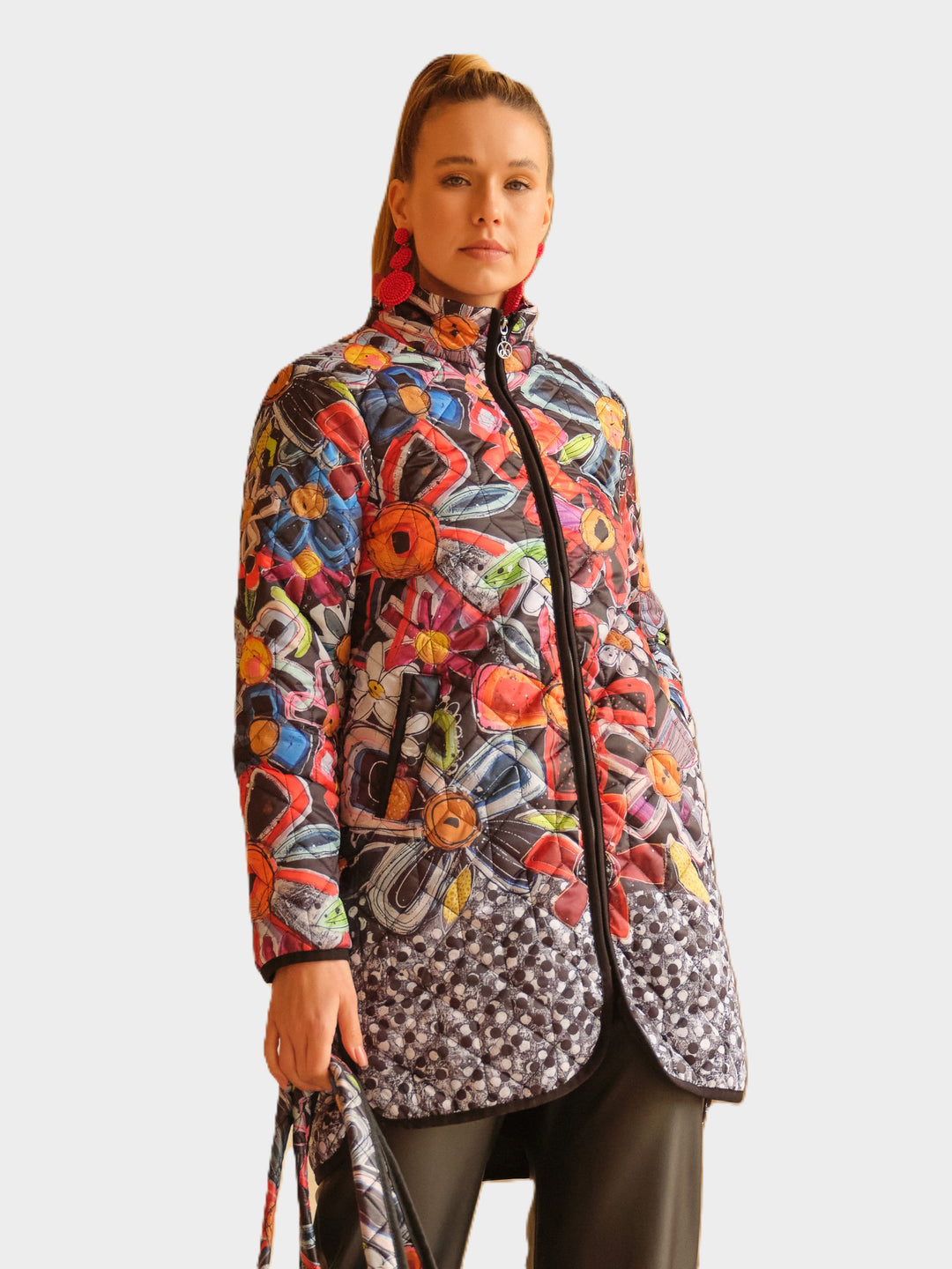 Colourful Daisy Print Quilted Coat