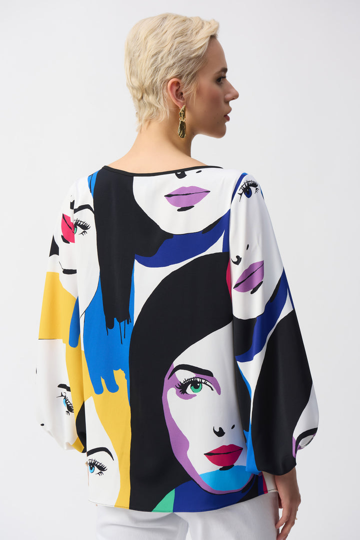 Colourful Face Print Keyhole Blouse