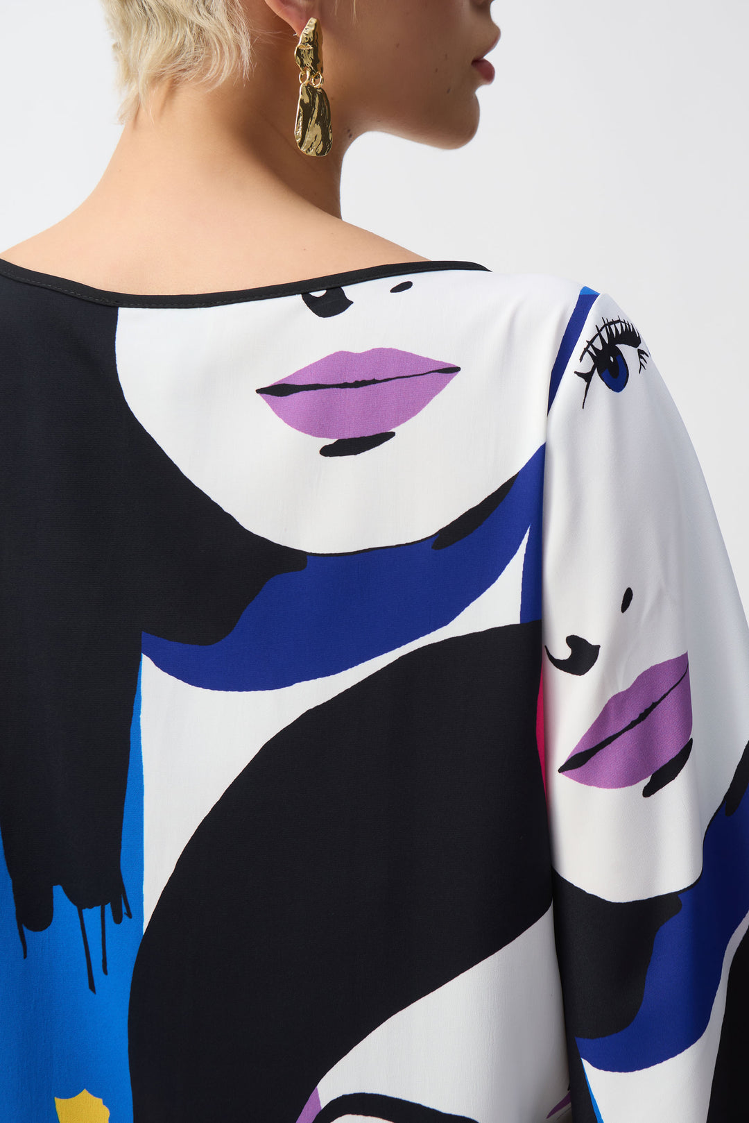 Colourful Face Print Keyhole Blouse