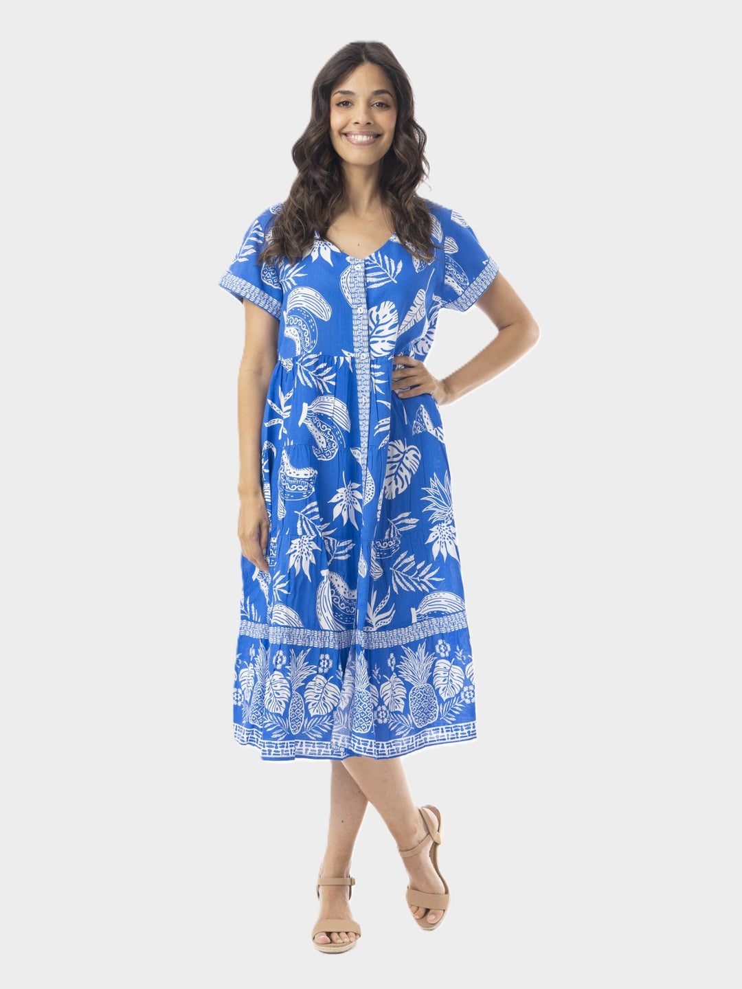 Comodoro Blue Short Sleeve Tiered Dress
