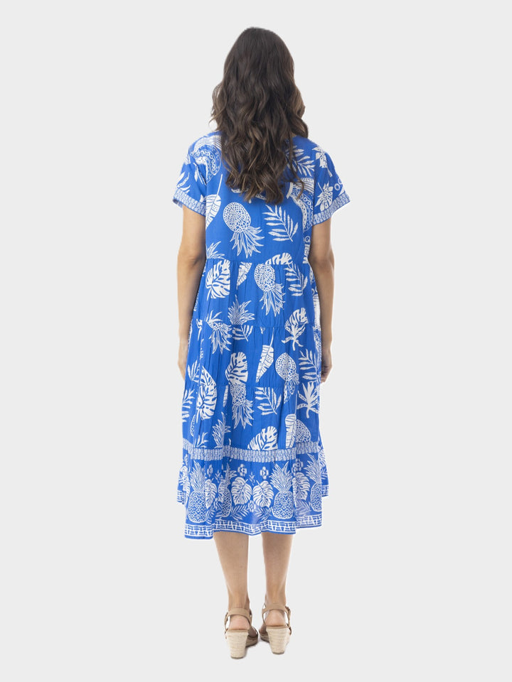 Comodoro Blue Short Sleeve Tiered Dress