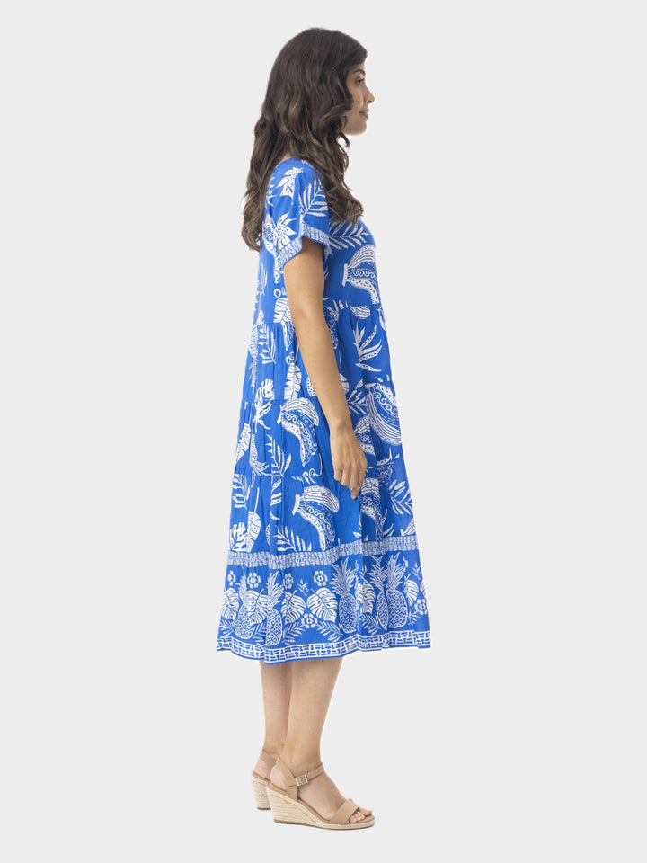 Comodoro Blue Short Sleeve Tiered Dress