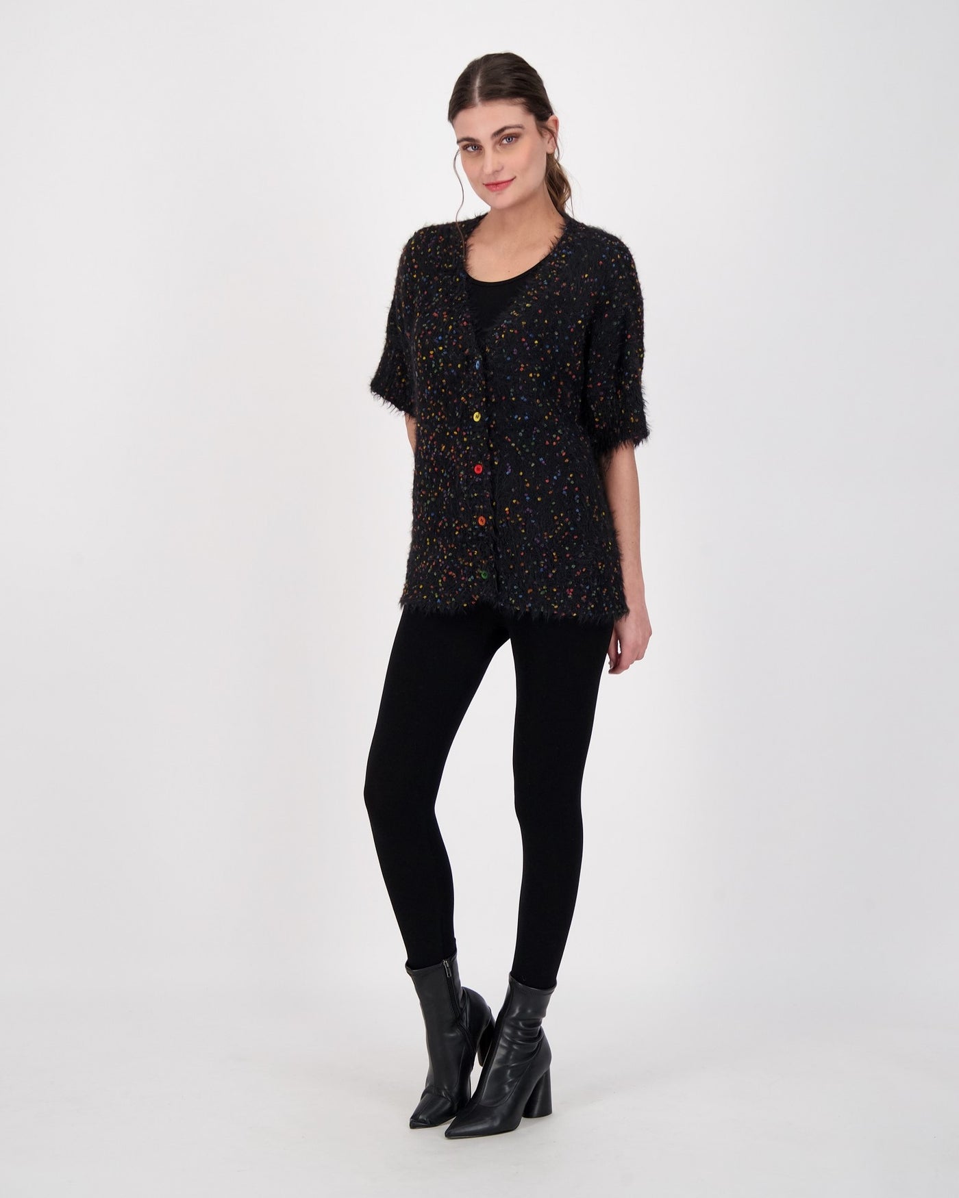 Confetti Eyelash Knit Button Up Cardigan