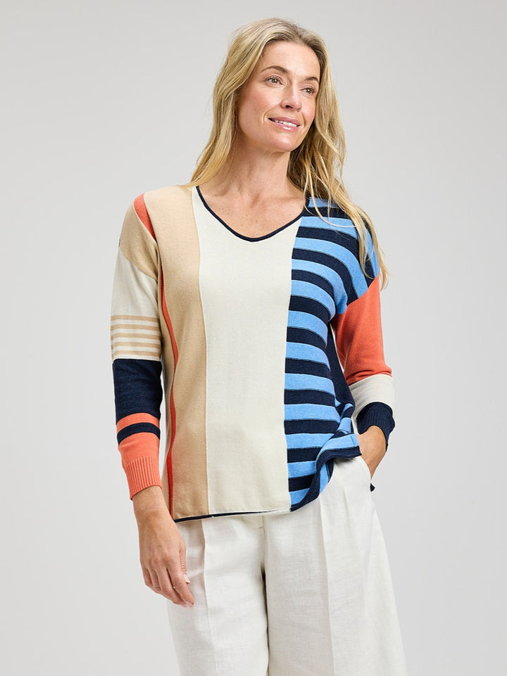 Contrast Stripe V-Neck Sweater