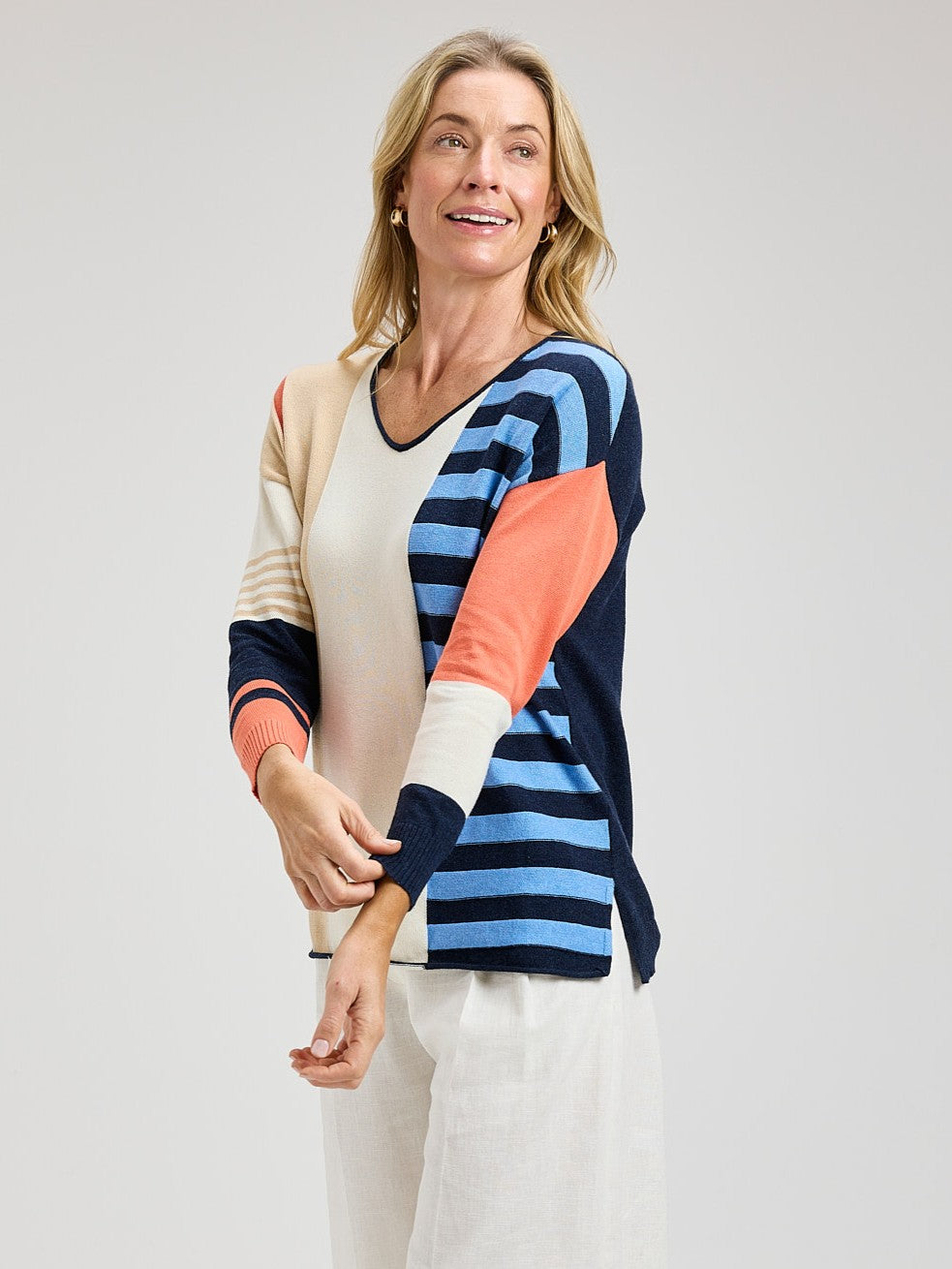 Contrast Stripe V-Neck Sweater