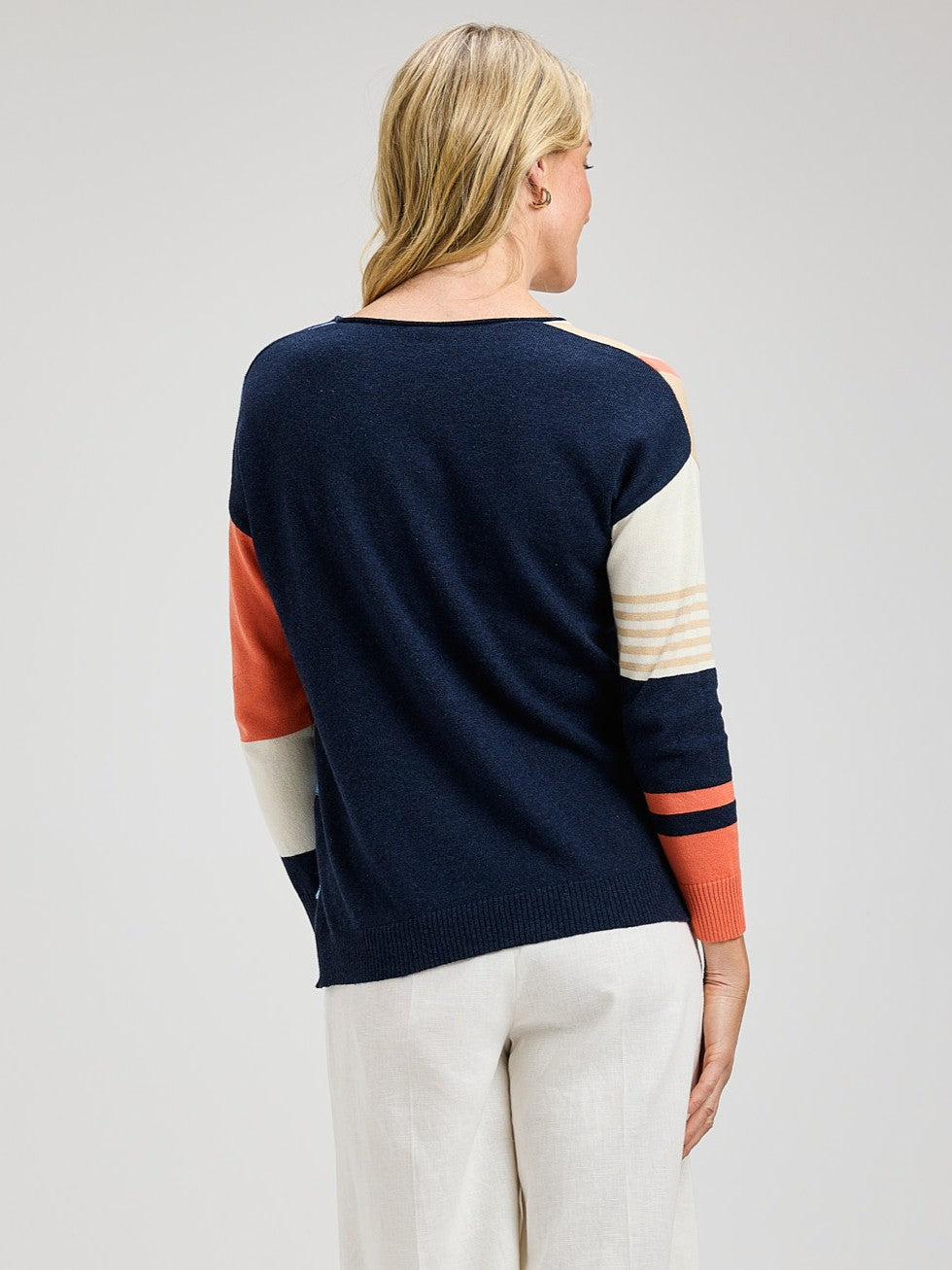Contrast Stripe V-Neck Sweater