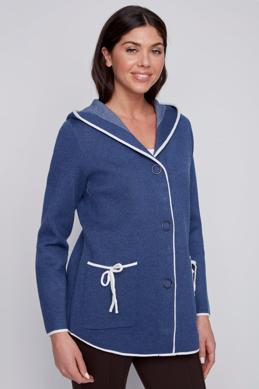 Contrast Trim Hooded Cardigan