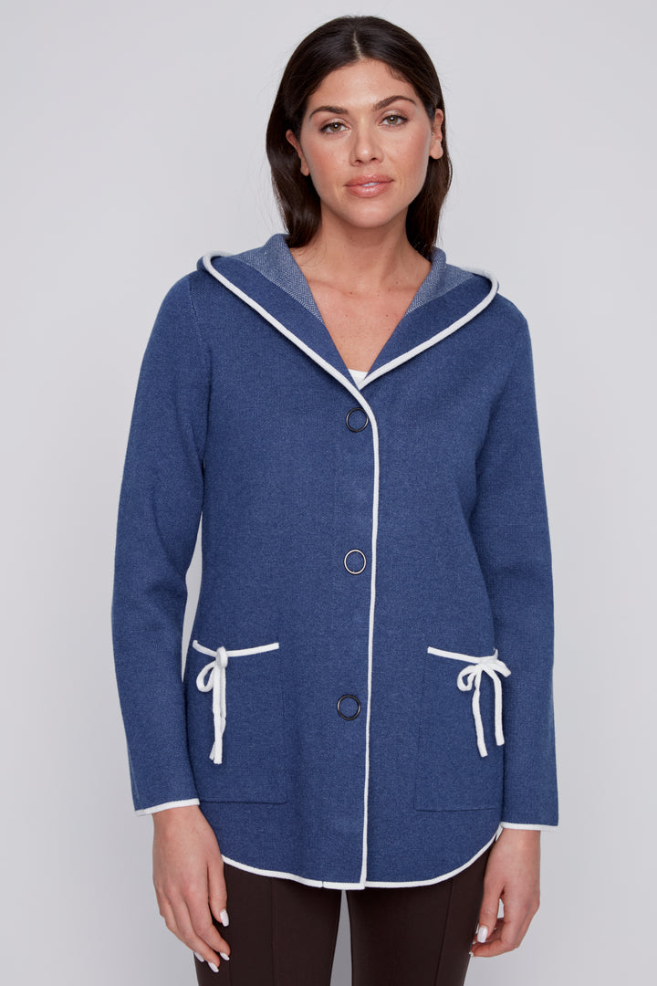 Contrast Trim Hooded Cardigan