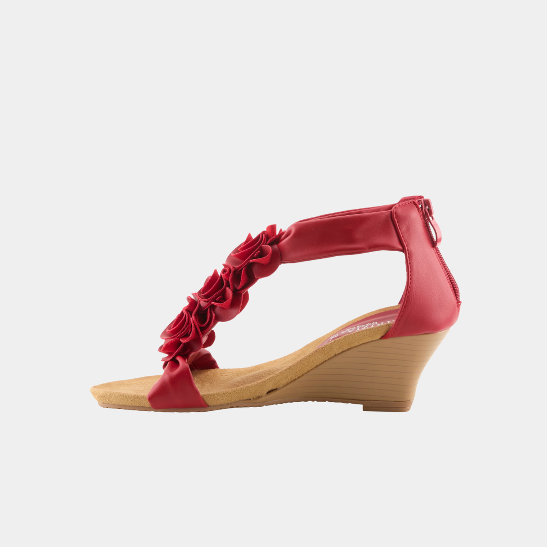 Harlequin Red Rosette Wedge Shoe