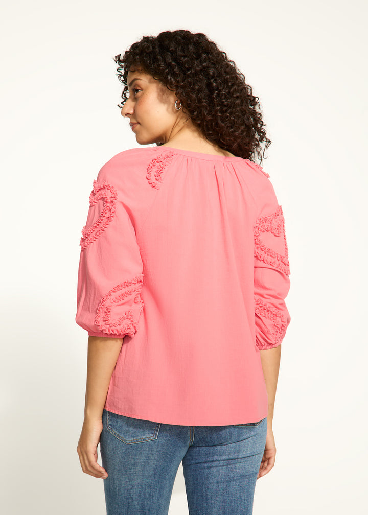 Coral Heart Embellished Cotton Blouse