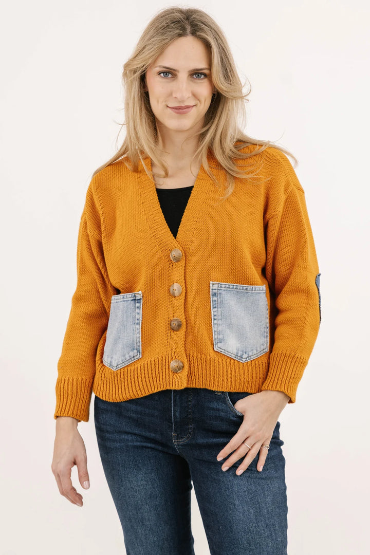 Cortland Desert Orange Denim Detail Cardigan