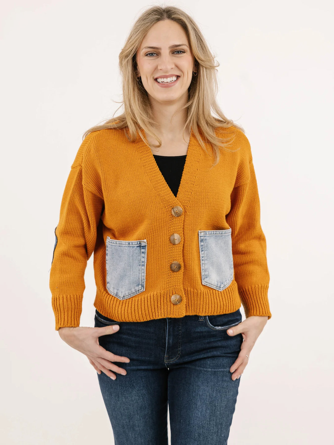 Cortland Desert Orange Denim Detail Cardigan