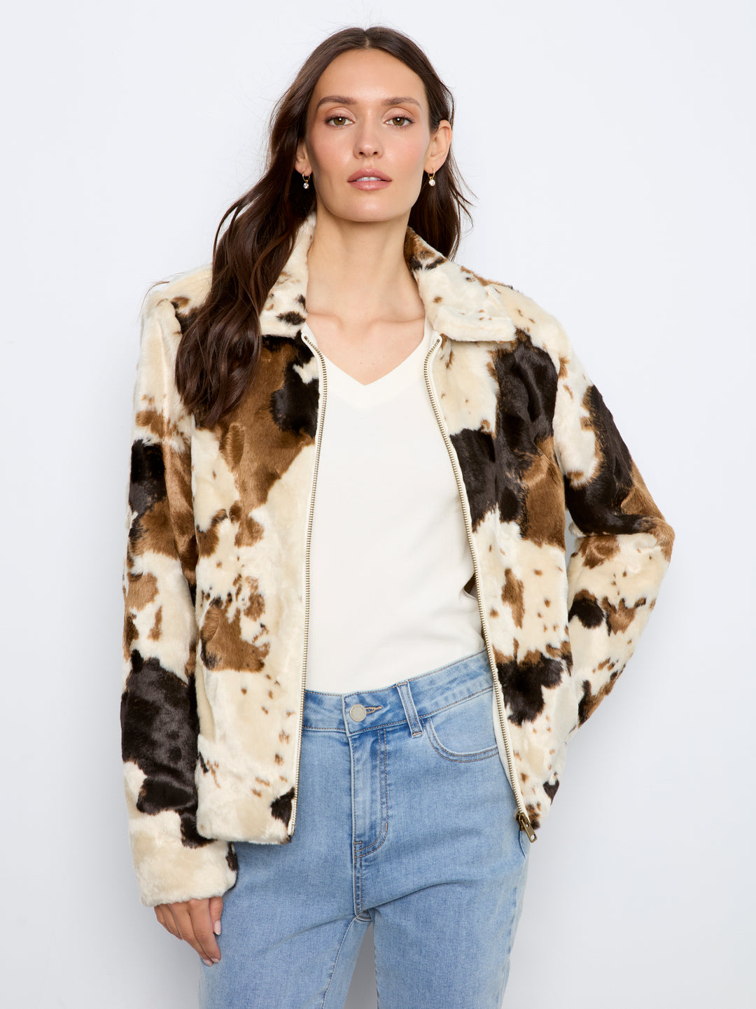 Cow Print Faux Fur Jacket