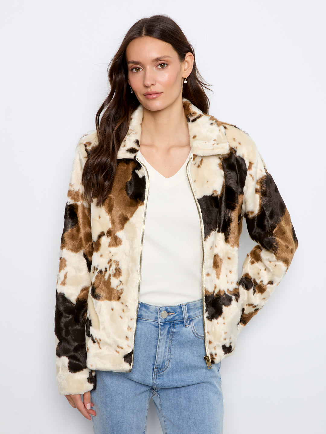 Cow Print Faux Fur Jacket