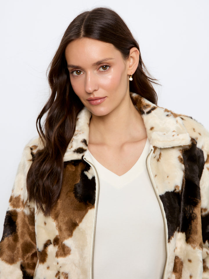 Cow Print Faux Fur Jacket