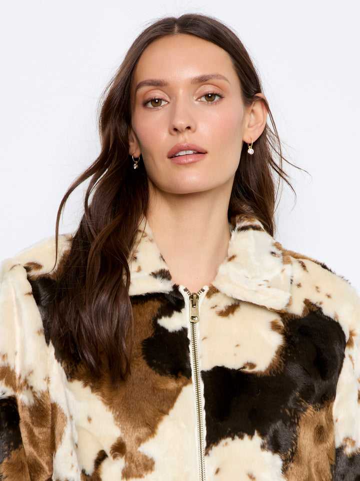 Cow Print Faux Fur Jacket
