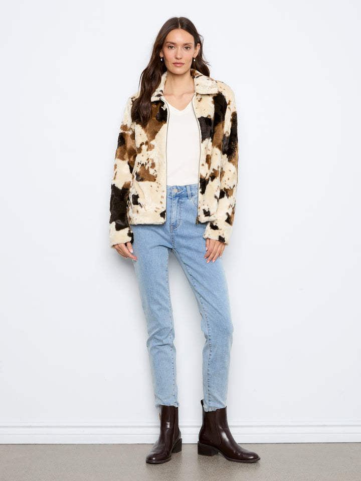 Cow Print Faux Fur Jacket