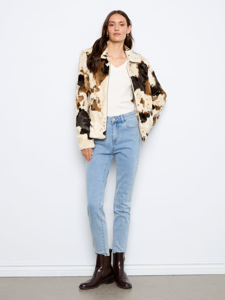 Cow Print Faux Fur Jacket