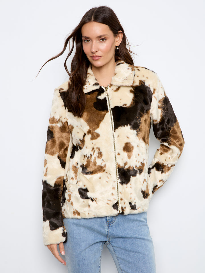 Cow Print Faux Fur Jacket