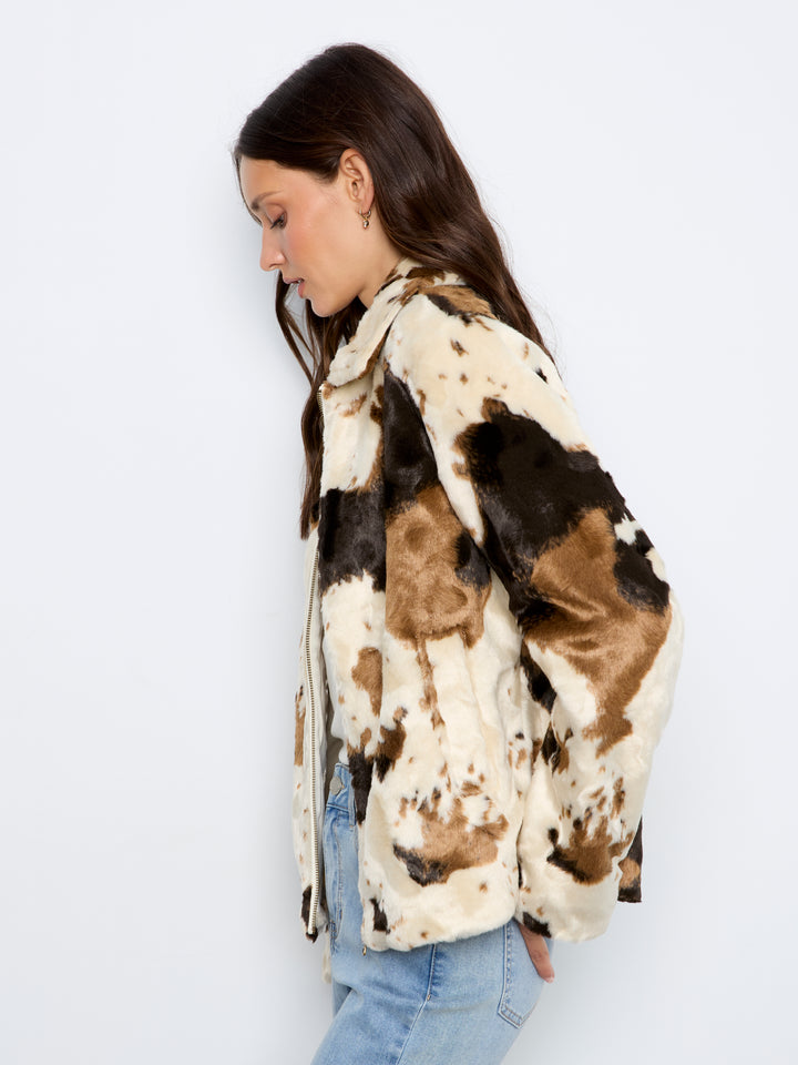 Cow Print Faux Fur Jacket