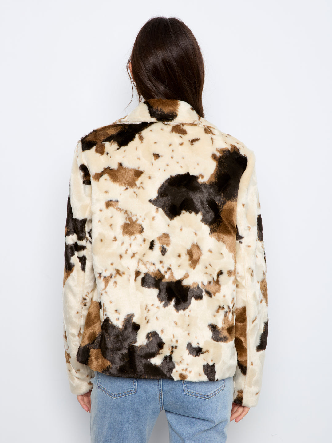Cow Print Faux Fur Jacket