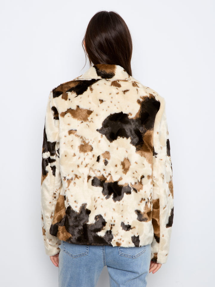 Cow Print Faux Fur Jacket