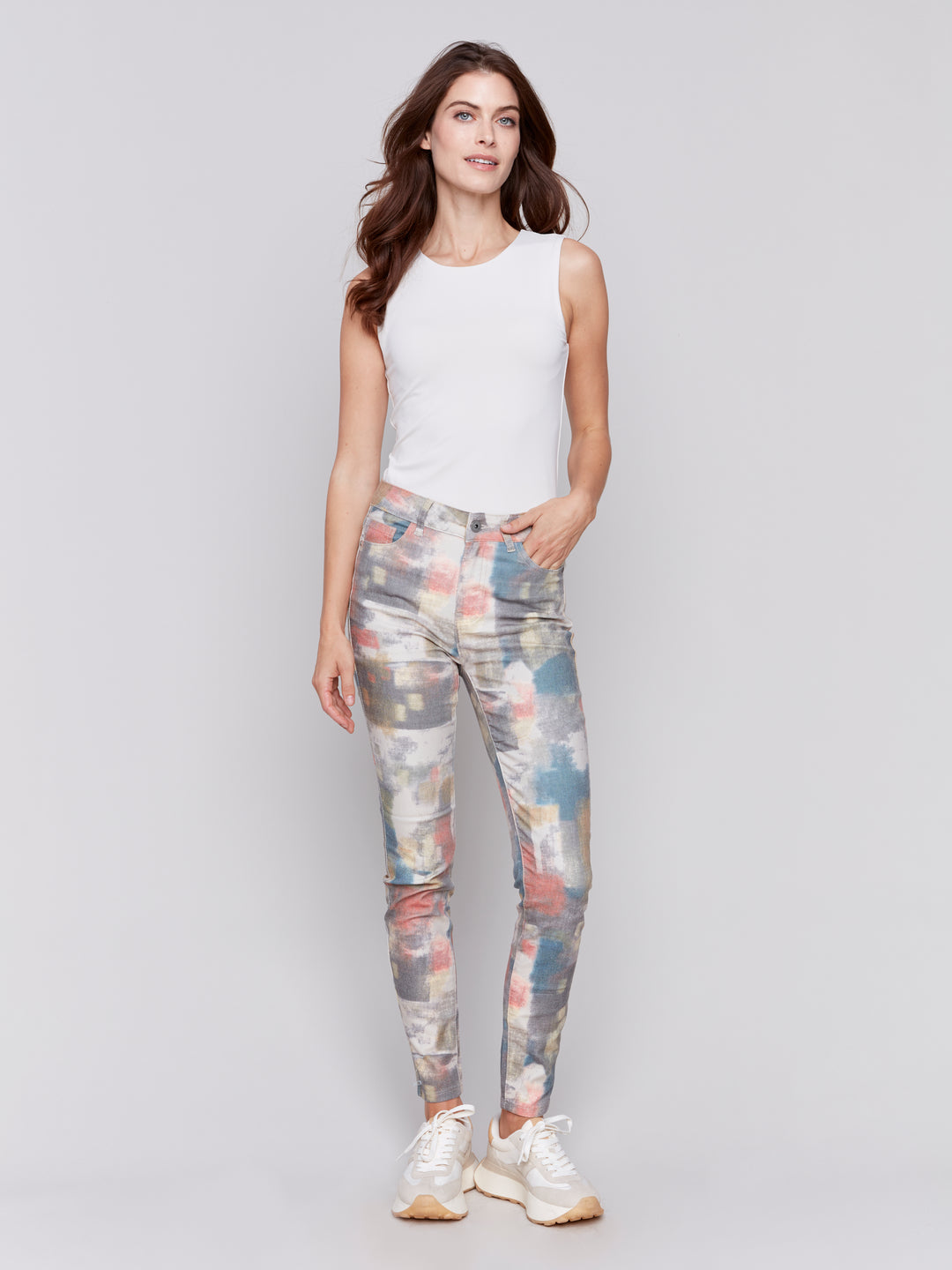 Cranberry Abstract Print Twill Pant