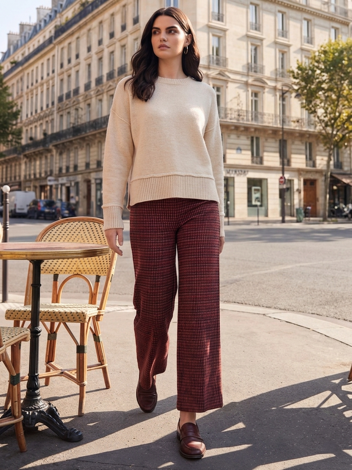 Cranberry Check Wide Leg Crop Pant