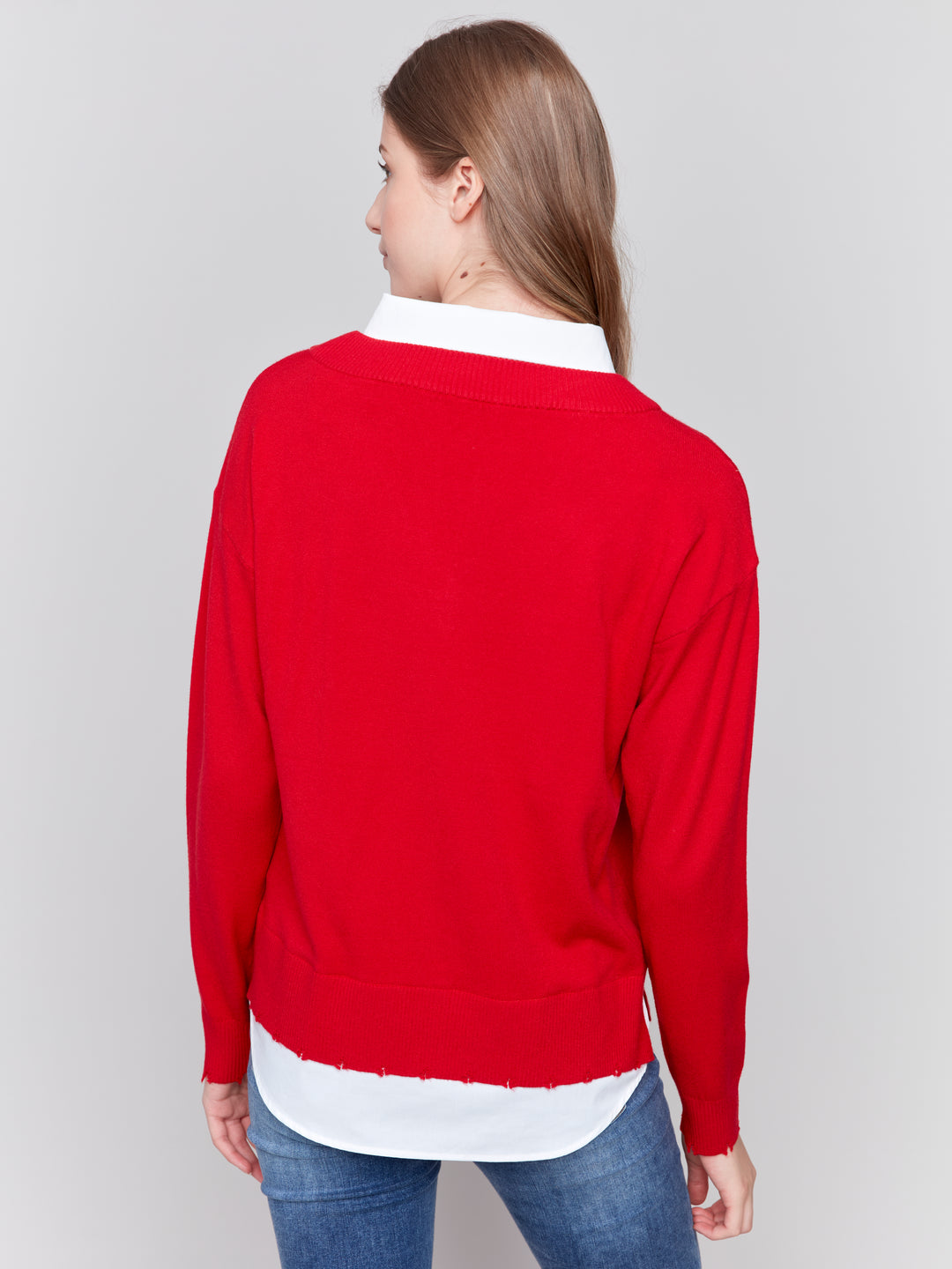 Cranberry Fooler Sweater With Shirt Collar