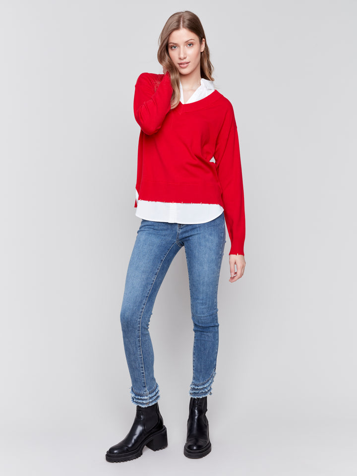 Cranberry Fooler Sweater With Shirt Collar