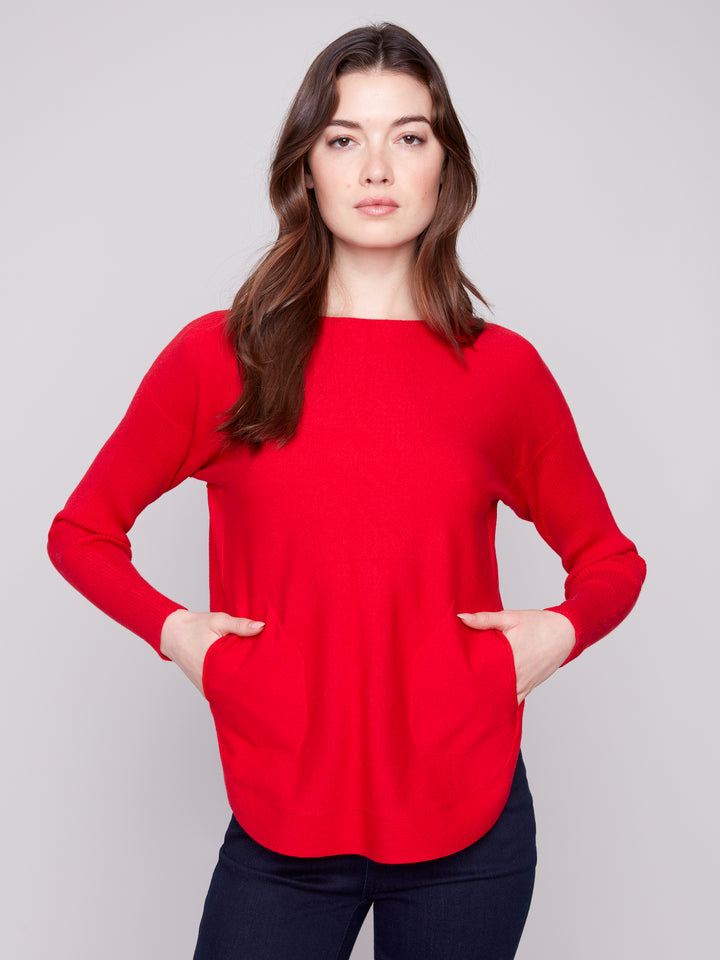 Crimson Lace-Up Back Plushy Knit Sweater