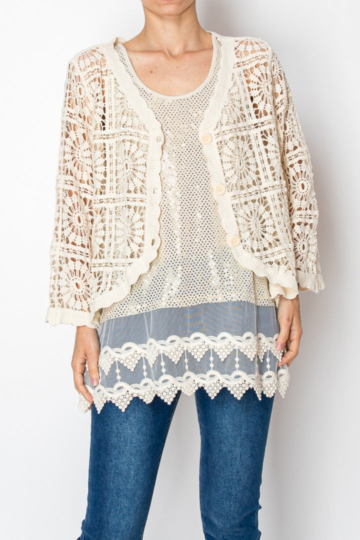 Cropped Crochet Cardigan with Buttons