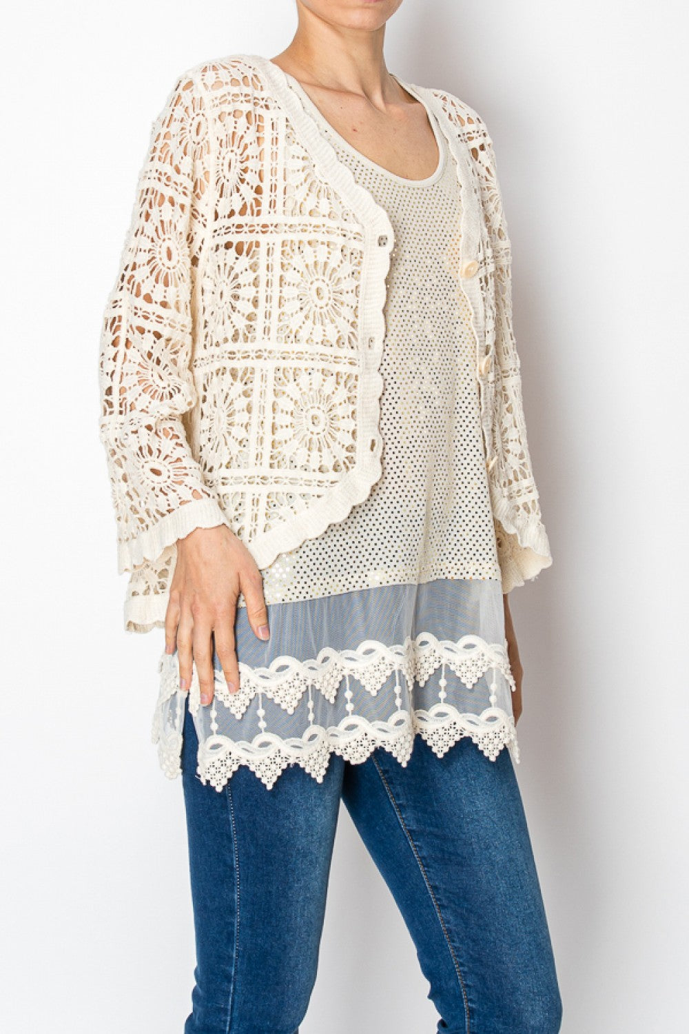 Cropped Crochet Cardigan with Buttons