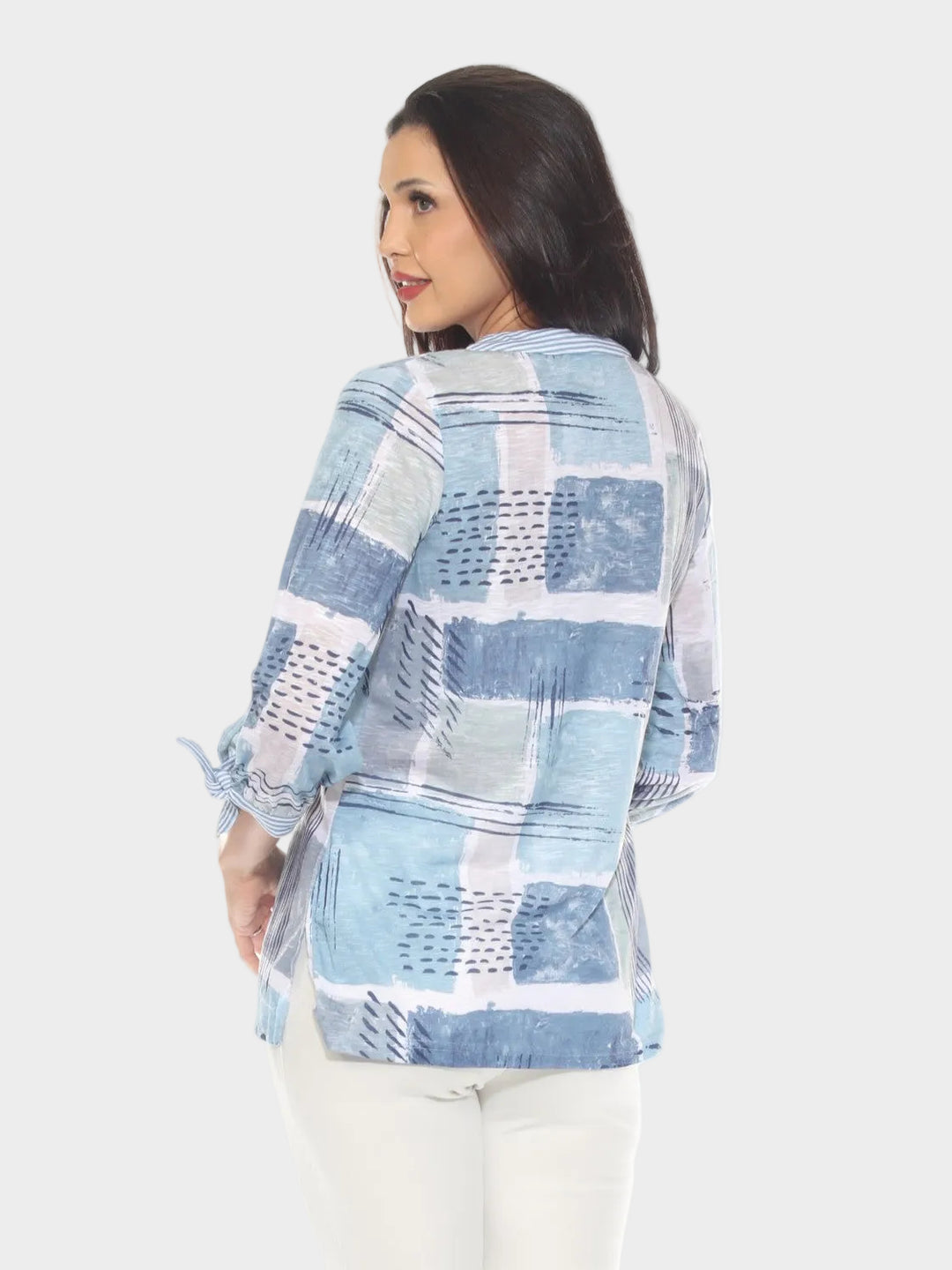 Cube Print Notch V-Neck Top