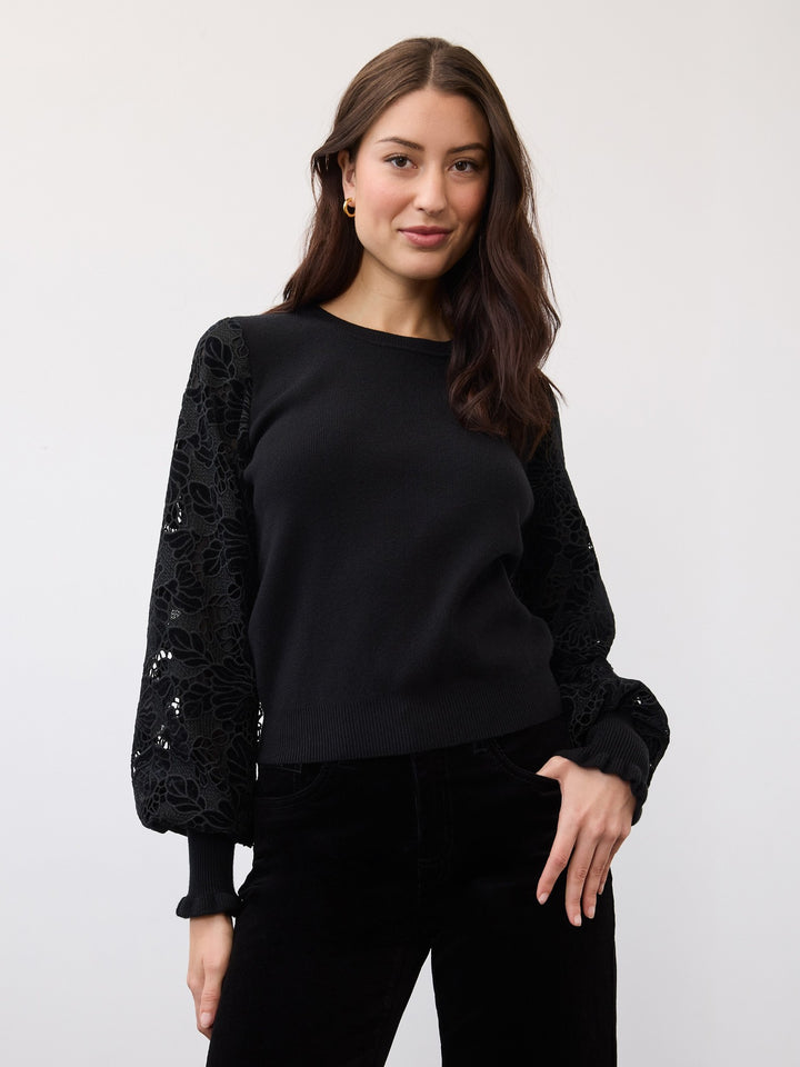 Cut Out Velvet Lace Sleeve Sweater