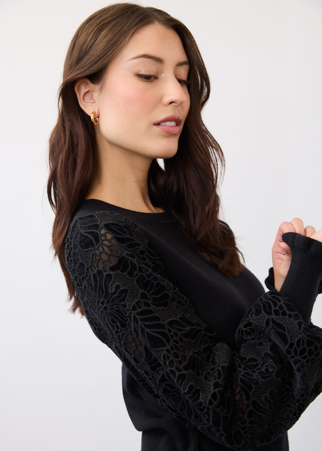 Cut Out Velvet Lace Sleeve Sweater
