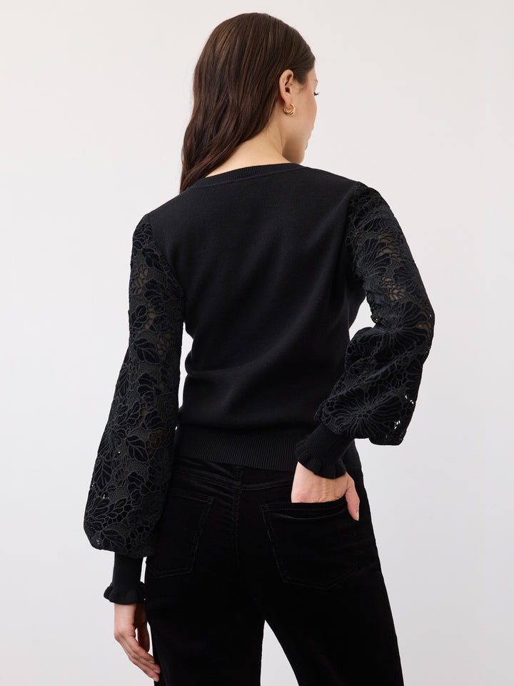 Cut Out Velvet Lace Sleeve Sweater