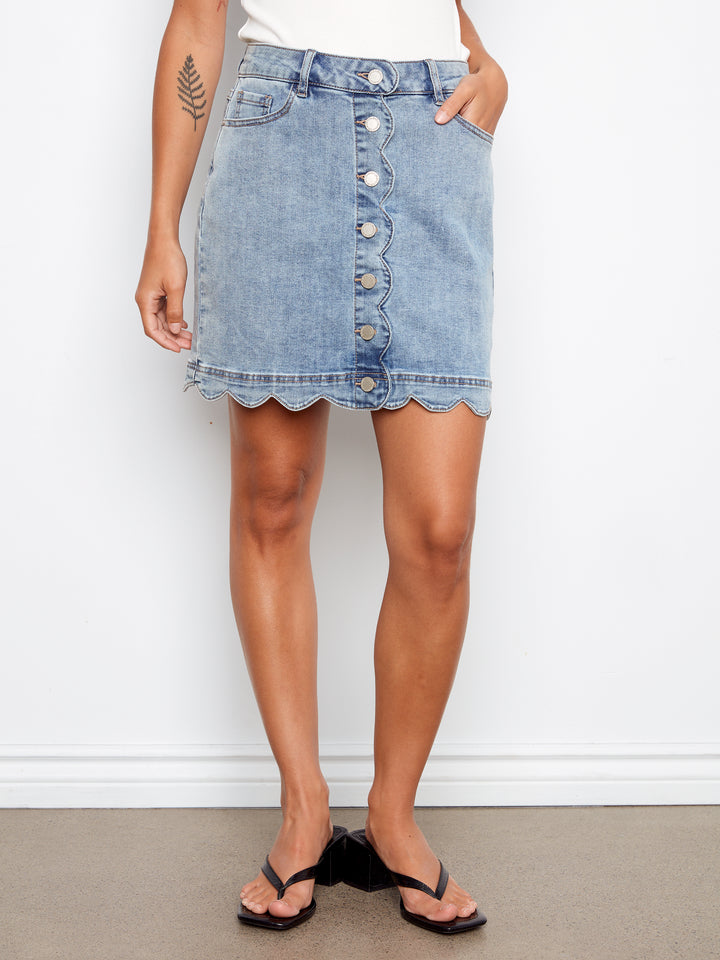 Cutest Scalloped Edge Light Blue Denim Skort