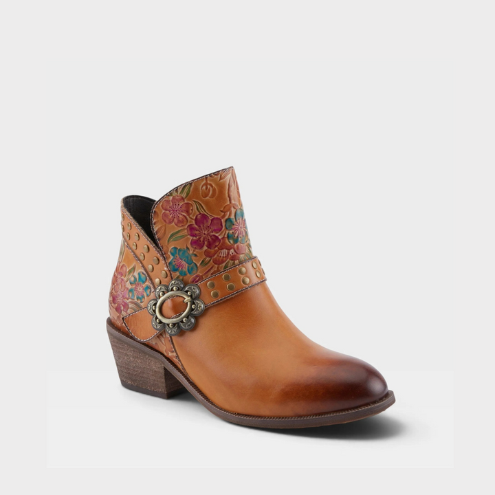 Dainty Lady Floral Embellished Western Ankle Boot