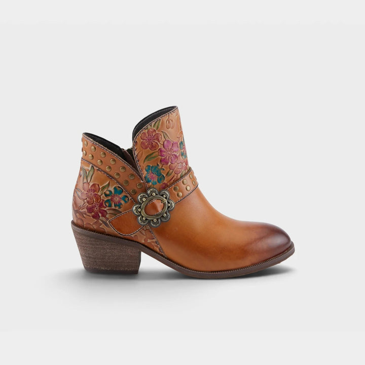 Dainty Lady Floral Embellished Western Ankle Boot