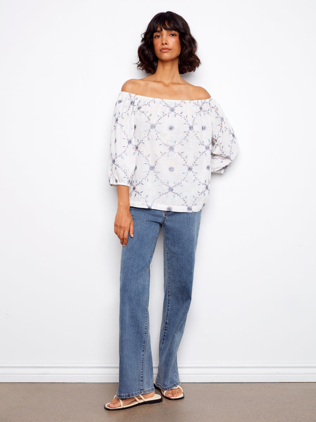 Daisy Embroidered Cotton Off Shoulder Blouse