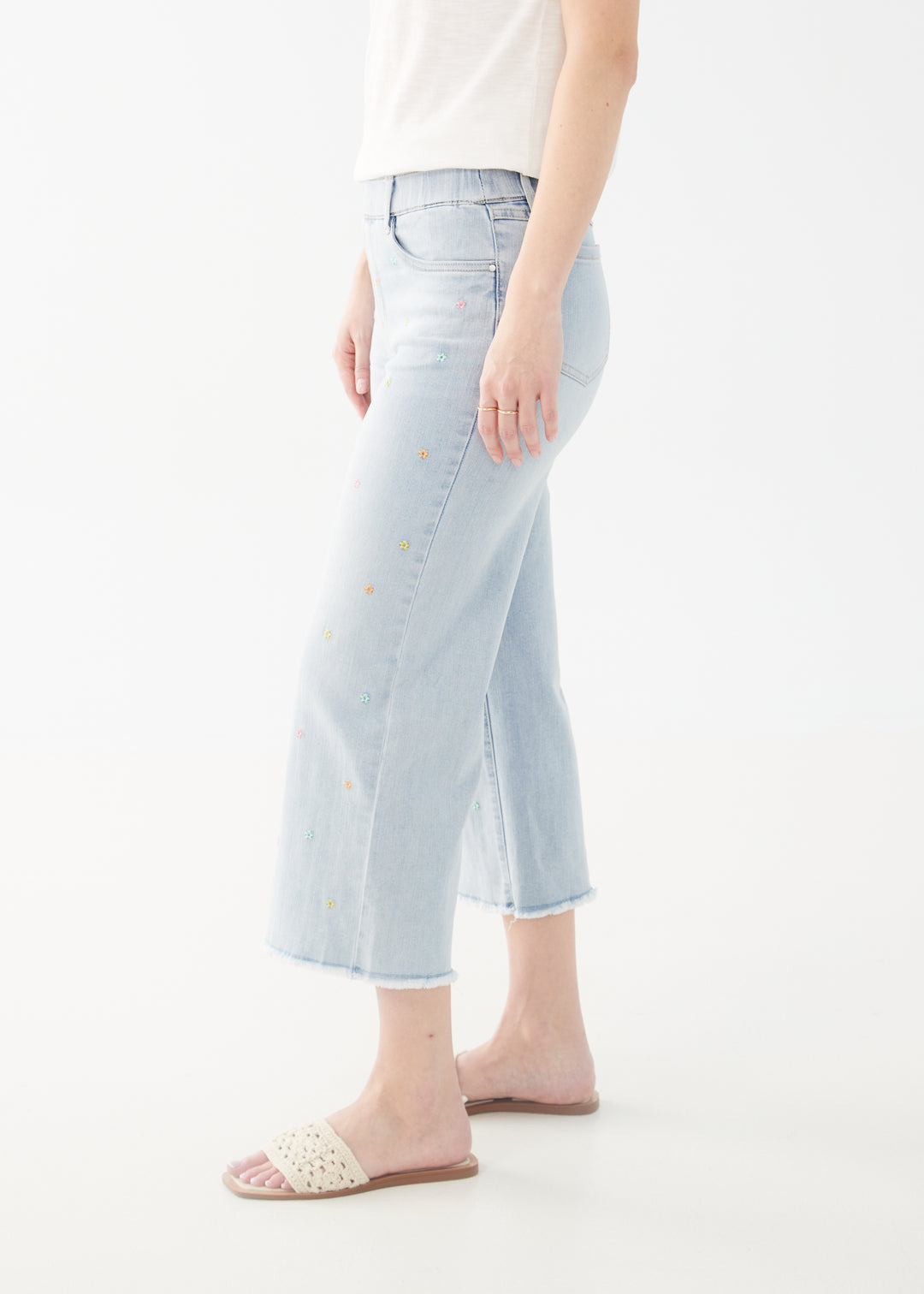 Daisy Embroidered Wide Crop Jean