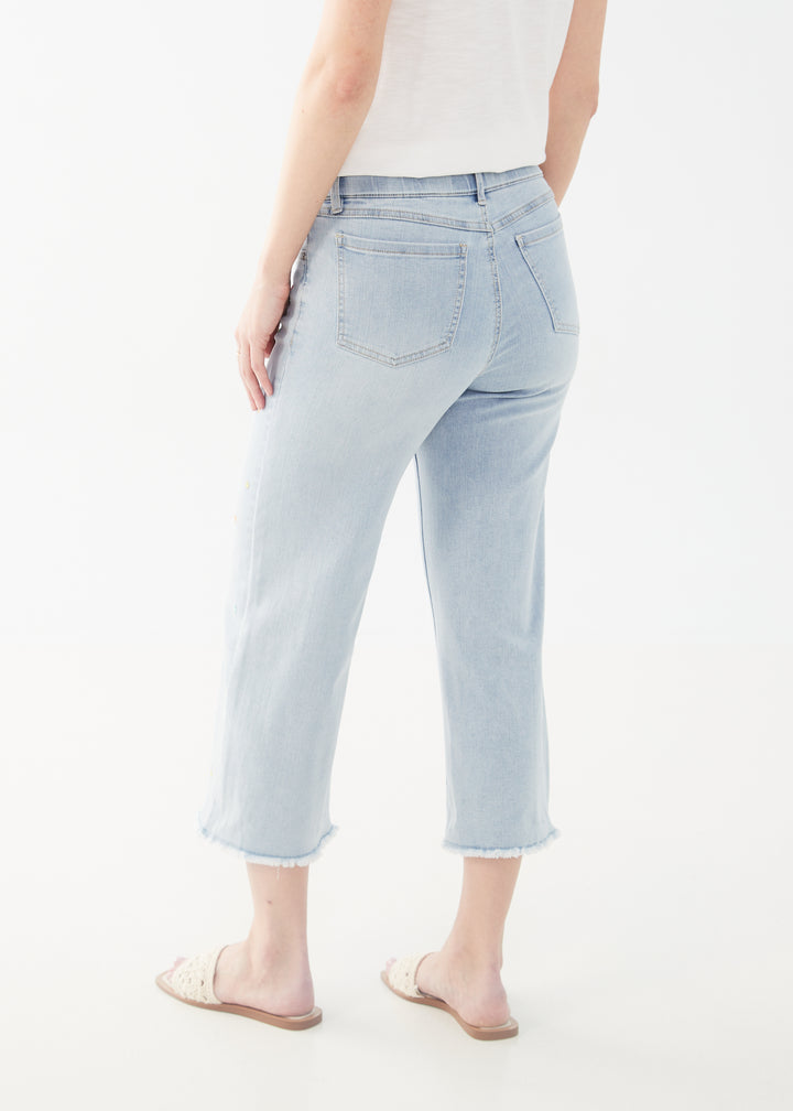 Daisy Embroidered Wide Crop Jean